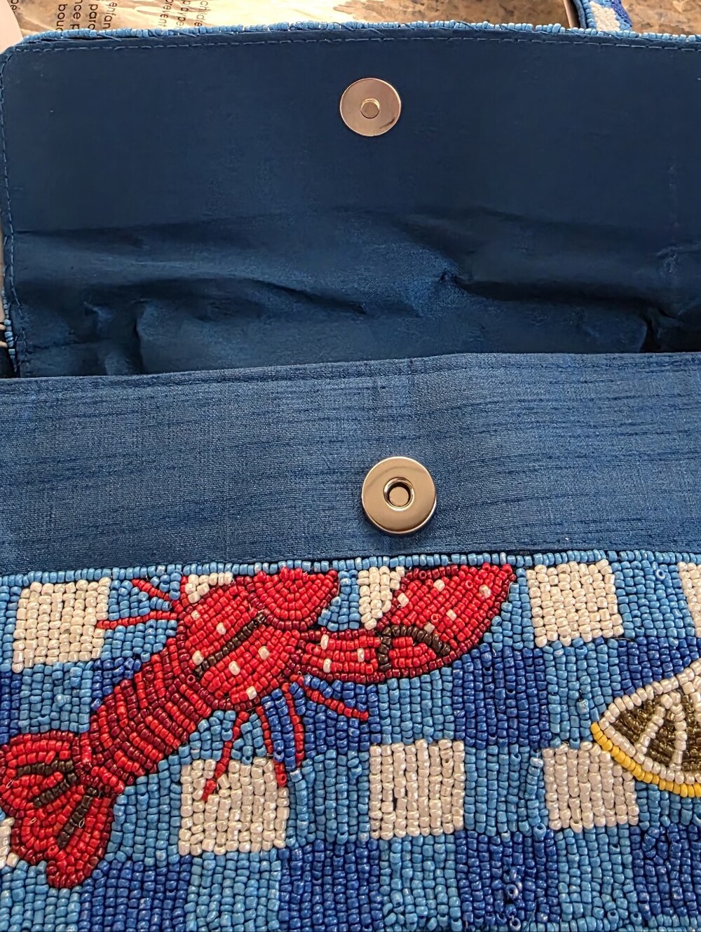 SOL AND MER BEADED CHECKERED "LOBSTER" SUMMER SHOULDER BAG VIRAL - Picture 7 of 14